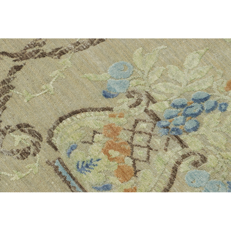 Rug & Kilim’S Block Print Rug In Beige With Elegant Floral Vase Motifs