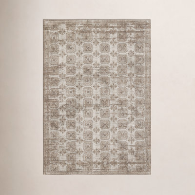 Phoebe Tan Cream Washable Geometric Rug