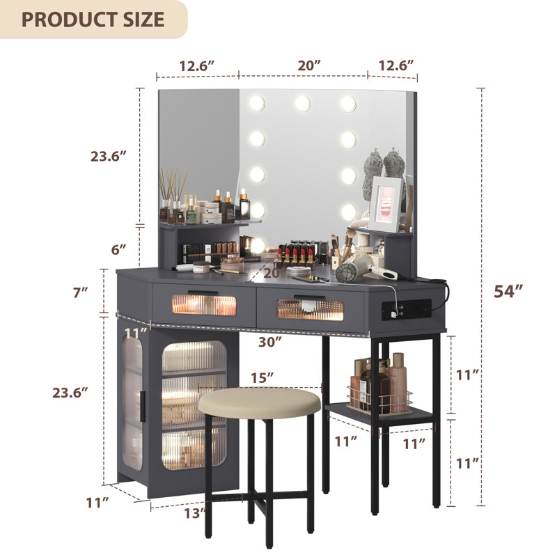 Chantle Modern Vanity with Lighted Mirror, Gray