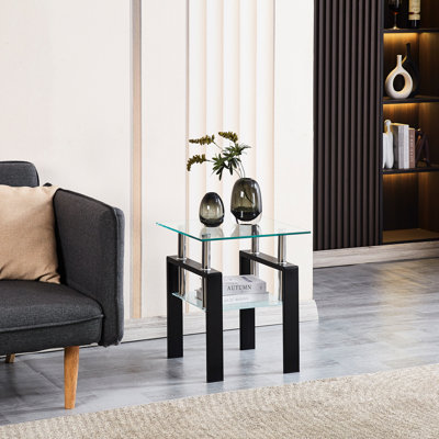 2 Clear Tempered Glass Table, End Table For Living Space. Elegant Design. 17.75''17.75''20.09''. 21.01Lb Small Room . Chic 17.75''*17.75''*20.09''. 21.01 Lbs