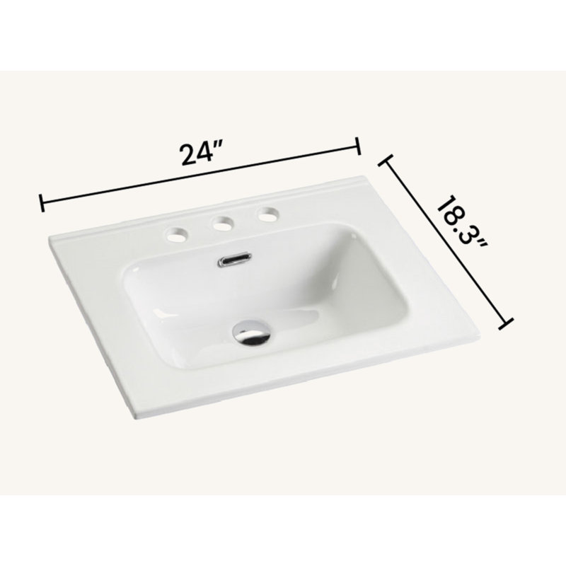 Integrated White Ceramic Basin With One Predrilled Faucet Hole, Drain Assembly NOT Included, 4" Centers