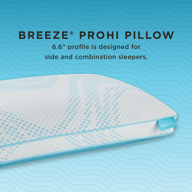 Breeze® ProHi Memory Foam Medium Cooling Pillow, White/Blue, King