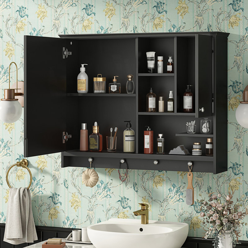 Wall Mounted Medicine Cabinet, Bathroom Storage Cabinet With Mirror Door And Adjustabl Shelf, Accent Cabinet, Black