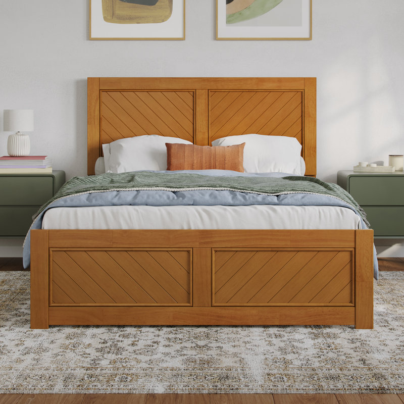 Lit plateforme en bois massif Jeinny, Caramel clair, Double