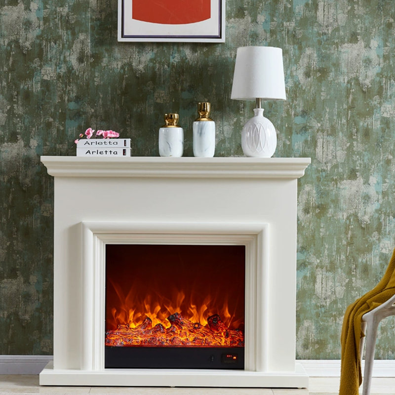 White Solid Wood Electric Fireplace, White