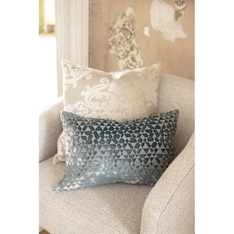 Triangles Lumbar Velvet Pillow Cover & Insert, Coyote, 12" H x 24" W