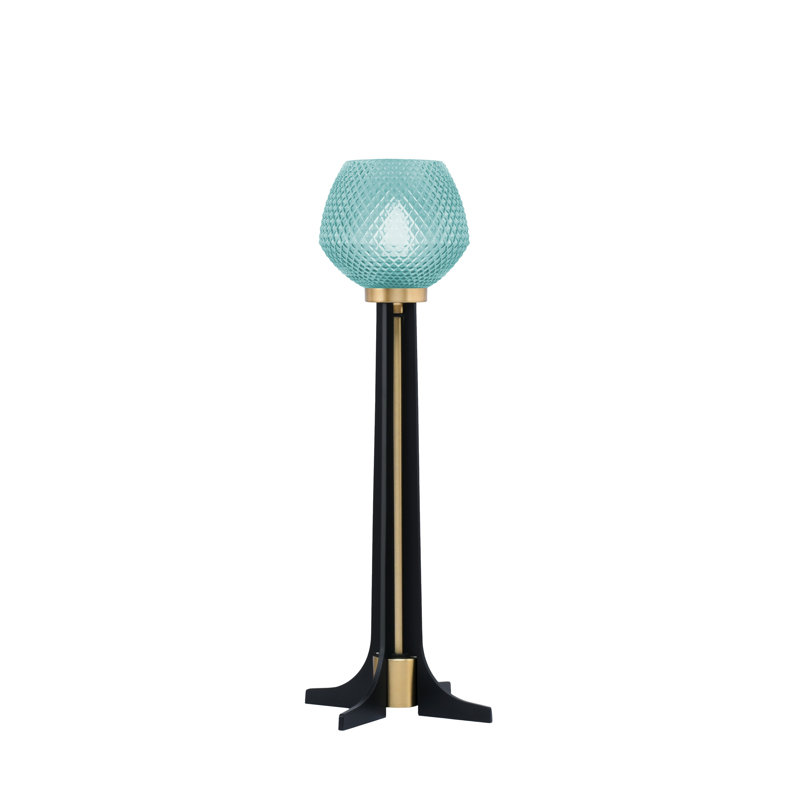 Lampe d'appoint avec verre de 6 po, Turquoise, Noir mat / laiton nouvel âge