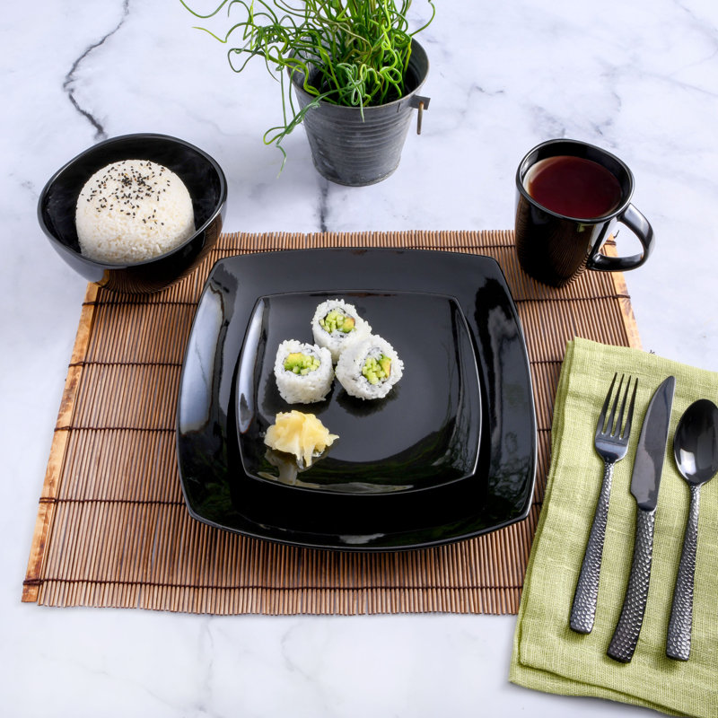 Blue and Black Square Porcelain Dinnerware Set, Service for 4