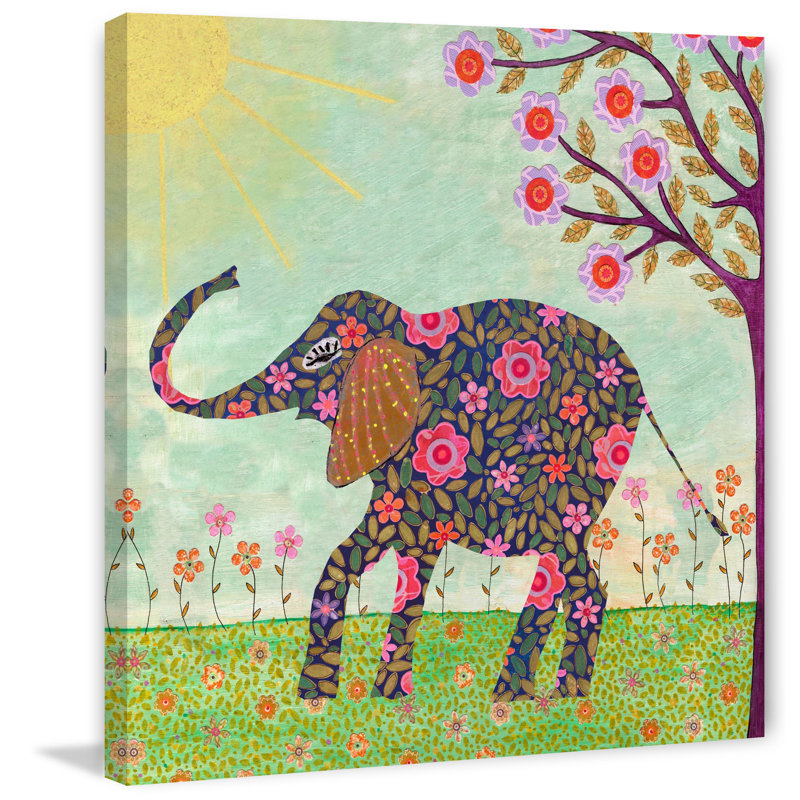 « ensoleillé éléphant » par vanessa sascalia, reproduction d’art sur toile tendue, H 48 po x l 48 po x P 1,5 po