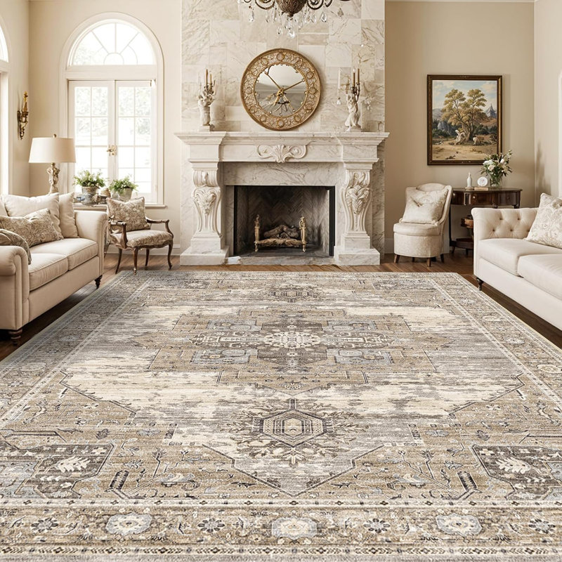 Washable Area Rugs - Large Rugs for Living Room Stain Resistant Carpet Vintage Rugs for Bedroom with Non Slip Backing Home Decor Floor Decoration Mat