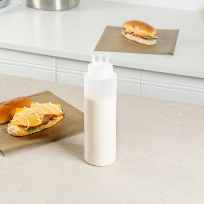 Ensemble de 6 bouteilles en plastique pour bouteilles de condiment de 32 oz, distributeur de sauces à vaisselle transparentes, réutilisables, à triple distribution pour sirops, ketchup, moutarde, huile, vinaigrette, art et artisanat