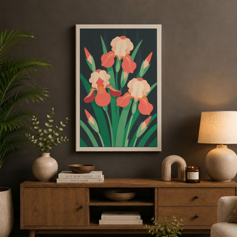 Iris Blooms Botanical - Wrapped Canvas, 36x24 - 91.4 x 61.0 cm, White Border