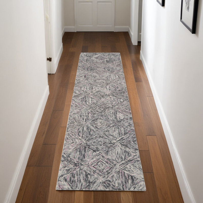 Tapis de couloir géométrique 8 pi noir et gris en laine