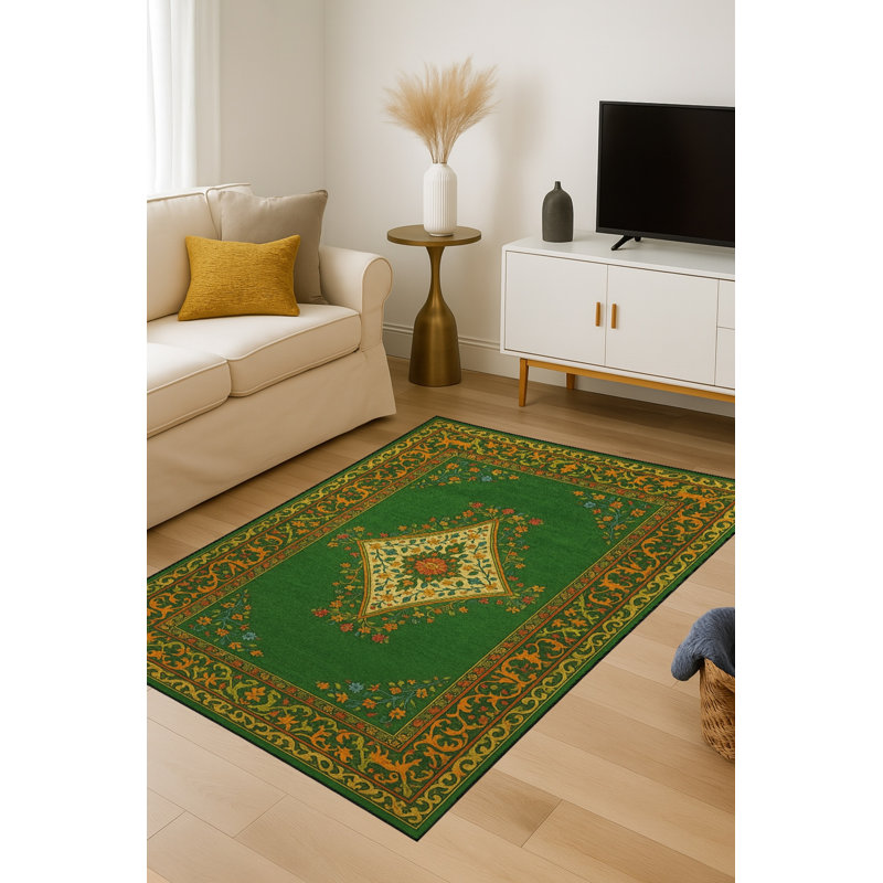 Tapis vert tissé à motif lavable Mosso, 2' x 2'11"