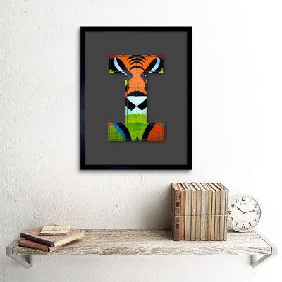 Letter I Tiger Face Decorative Graffiti - Single Picture Frame Print