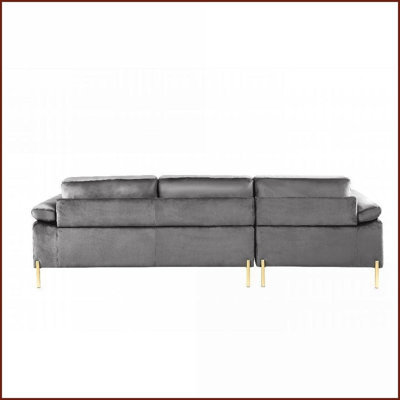 Canapé modulaire en velours de style Mid-Century avec méridienne en L | Velours | Accoudoirs coussinés | Métal