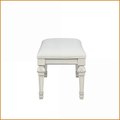 Banc touffeté à losanges avec boutons argentés Traditional | Blanc crémeux | Bois d'ingénierie, tissu, mousse