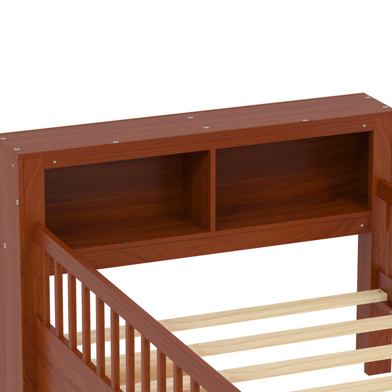 Lit simple avec rangement pour tête de lit et garde-corps, attrait magnétisme en noyer, Noyer