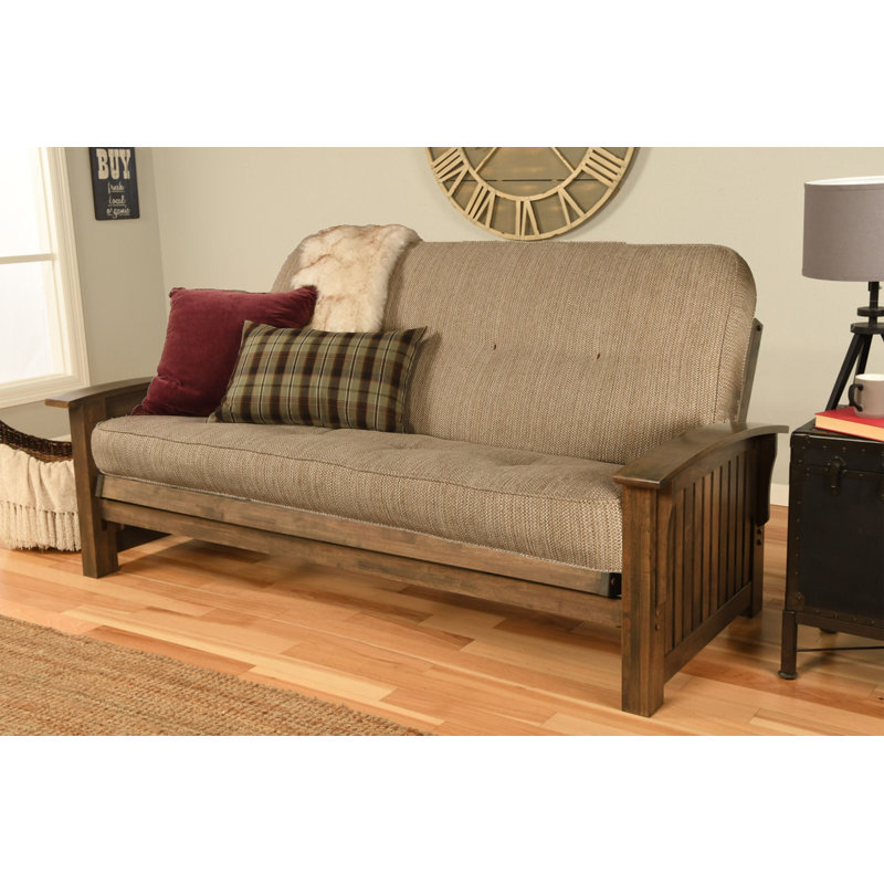 Stratford Full 83" Wide Futon Frame and Mattress, No, Taxi Woodsmoke