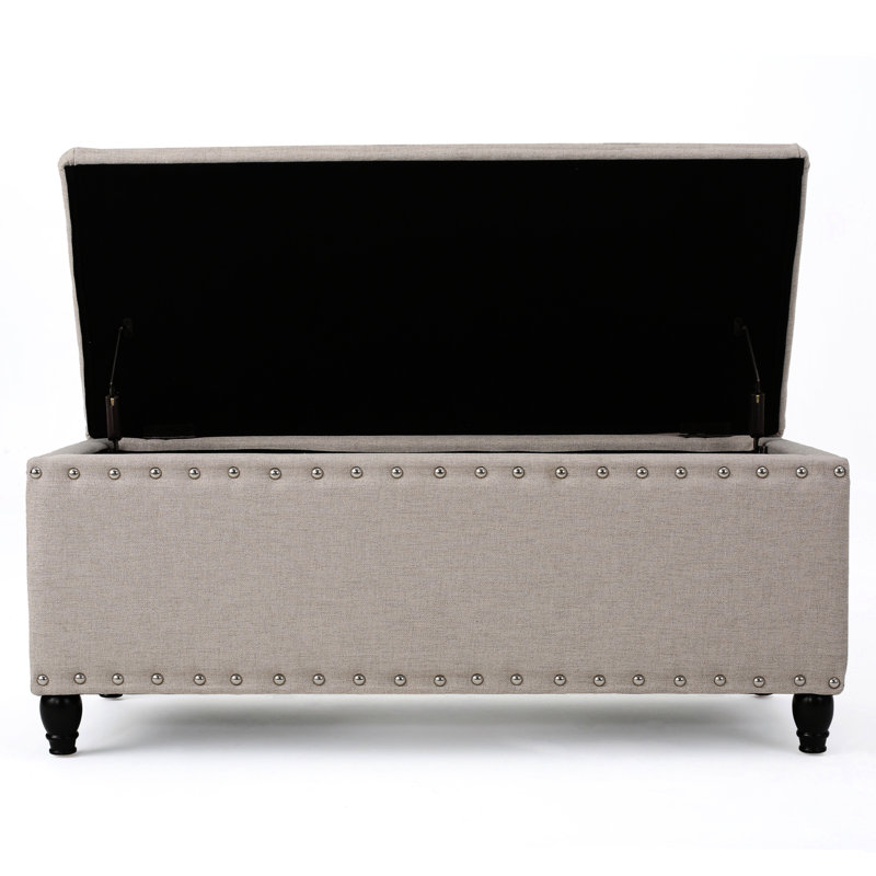 Fabric Storage Ottoman Bench in Wheat Color - Stylish Seating with Hidden Compartment, Wheat
