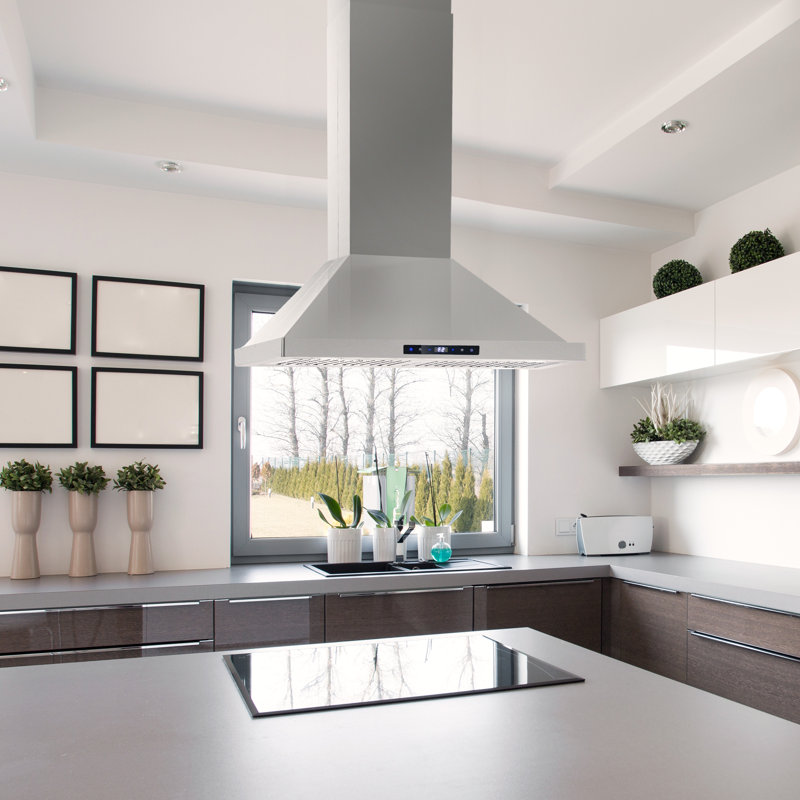 Cosmo 30 in. Lumin Collection Ductless Island Range Hood, Soft Touch Controls, Permanent Filters, LED Lights, Stainless Steel