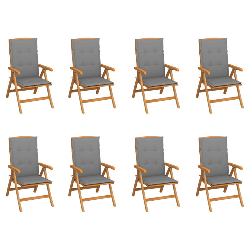 Chaise de patio pliante en teck avec coussin Espindola, gris