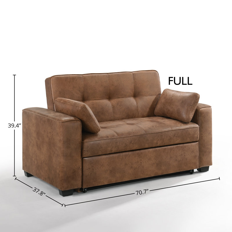 Kridia 77'' Faux Leather Reclining Sleeper Sofa, Cognac Faux leather, Full