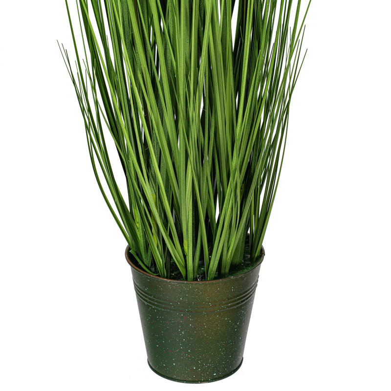 Herbe verte et quenouilles artificielles en pot, H 26 po x l 10 po x P 10 po