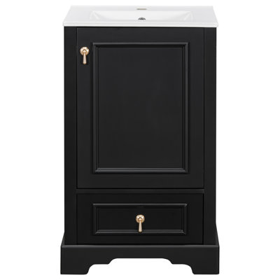 20 Inch Bathroom Vanity With Ceramic Sink, Soft Close Door, Adjustable U-Shaped Shelf, Compartment Drawer And Door Storage Rack, Modern Style, Space-Saving Design