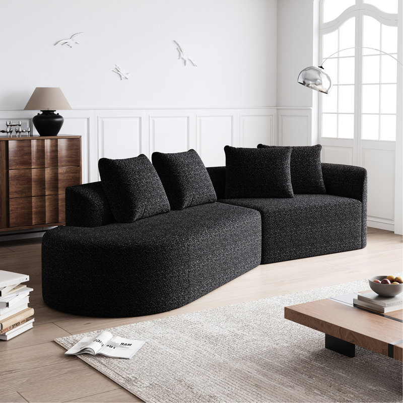 Canapé modulaire moderne en chenille 4 de 112 pouces avec sièges incurvés et spacieux, confortable pour la détente des invités, aucun assemblage requis, conception à sièges larges, 4 coussins décoratifs inclus, espace de vie idéal,
