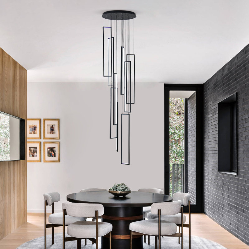 Large Black Aluminum Rectangle Cluster Chandelier Light