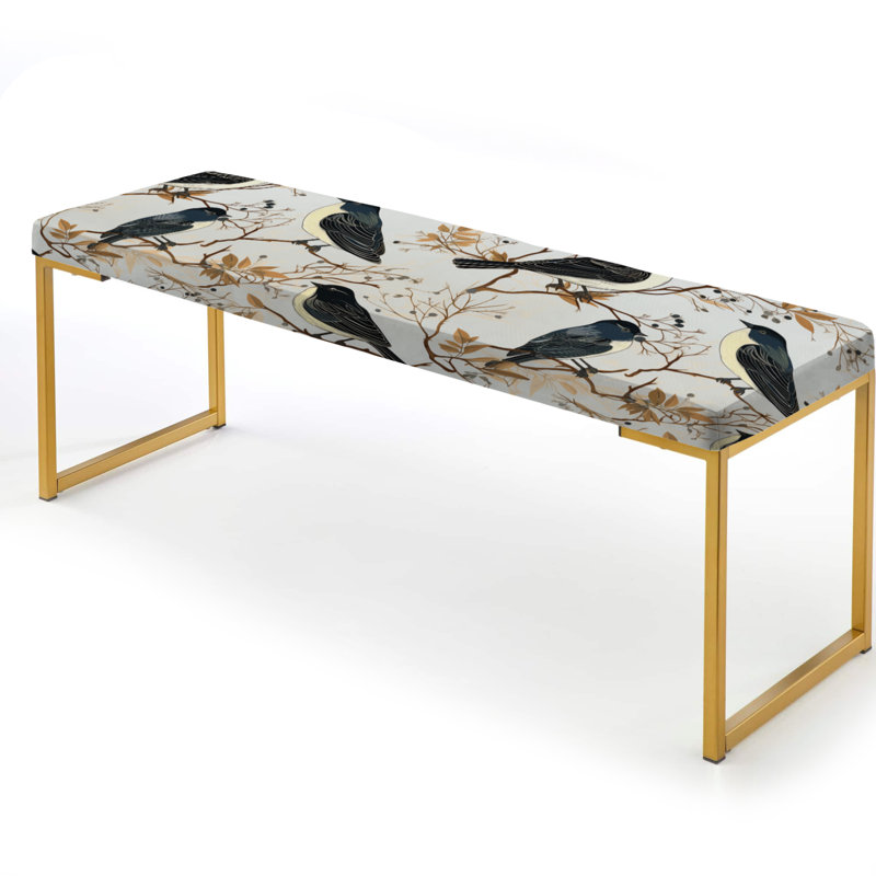 Bird Tapestry Symphony - Animal Print Upholstered Gold Bench