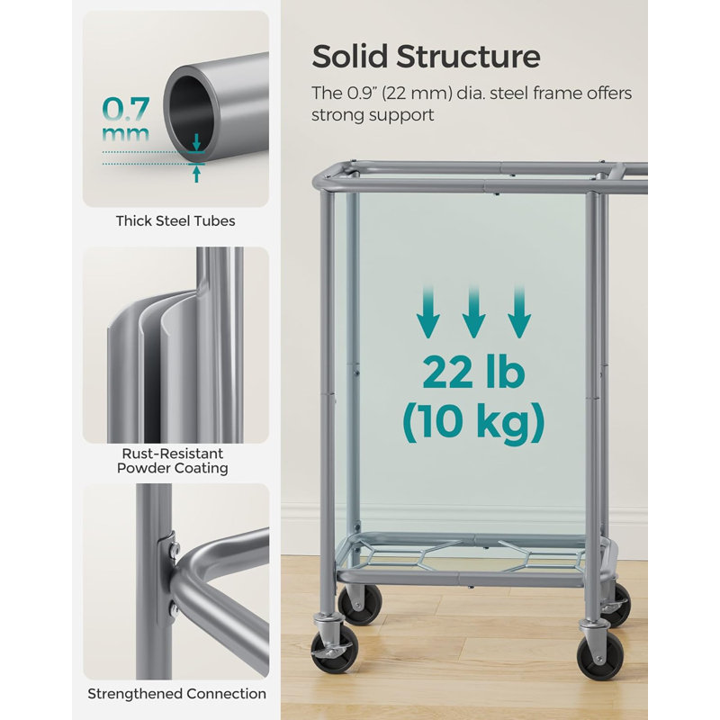 Panier à linge roulant avec poignées, H 31,89 po x l 24,02 po x P 11,42 po, Crème