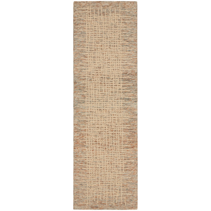 Tapis touffeté en laine beige, Tapis de couloir 2 pi 3 po x 7 pi 6 po
