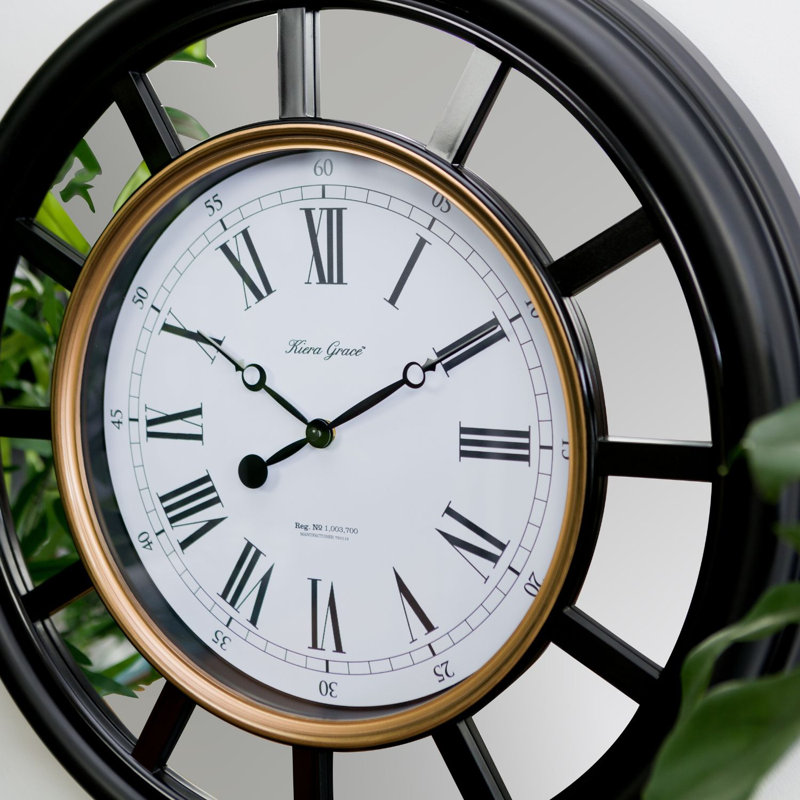 Oversized Black and Copper Wall Clock with Mirror Accent