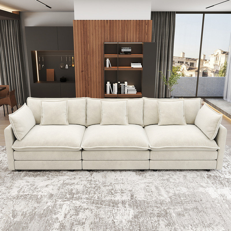Canapés 3 places en chenille de style minimaliste moderne de 111,5 po, Blanc