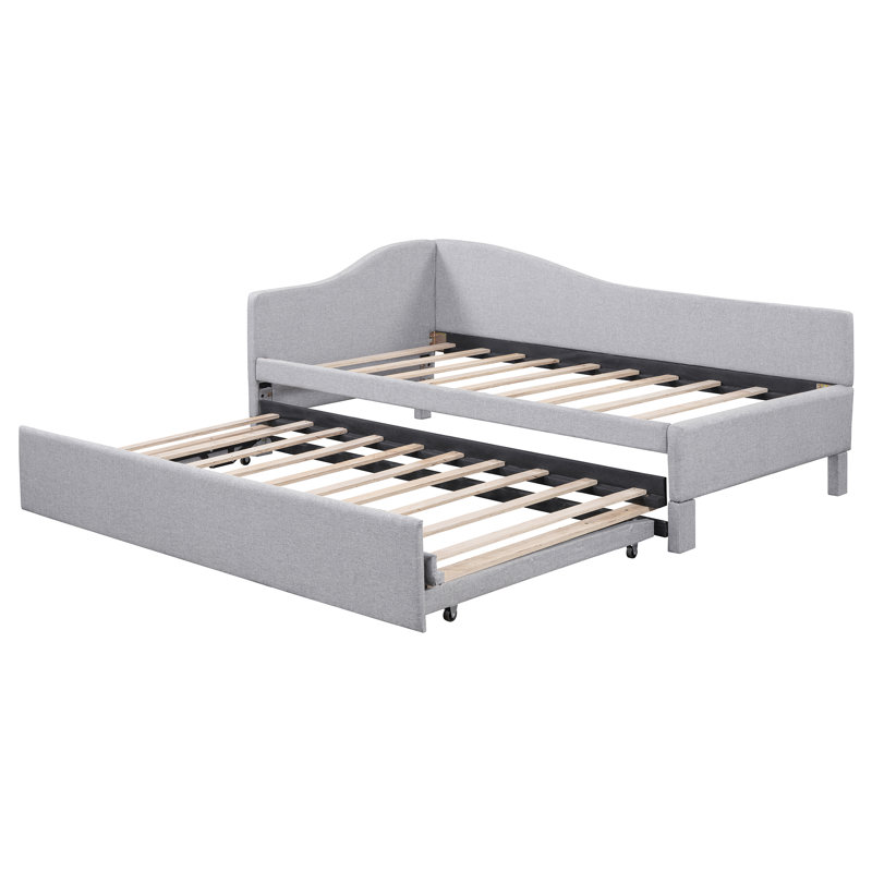Twin Size Upholstered L-Shaped Upholstered Daybed With Pop Up Trundle, Gray