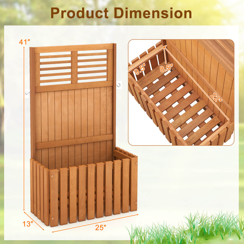 Wooden Plant Stand Raised Garden Bed With Trellis & Planter Box Privacy Screen, 2