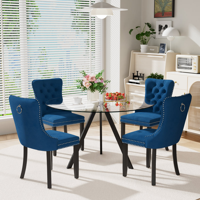 5-Piece Pedestal Dining Set, Blue, 30" H x 47" W x 47" D