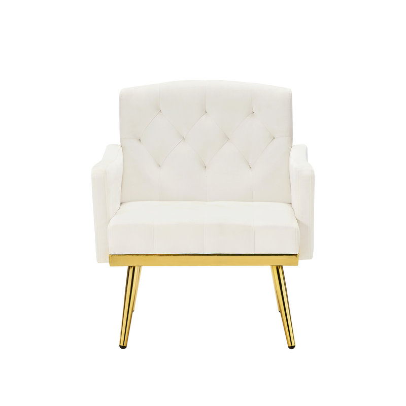 Fauteuil en velours blanc crème avec pieds en métal - Structure de base douce et ajustée