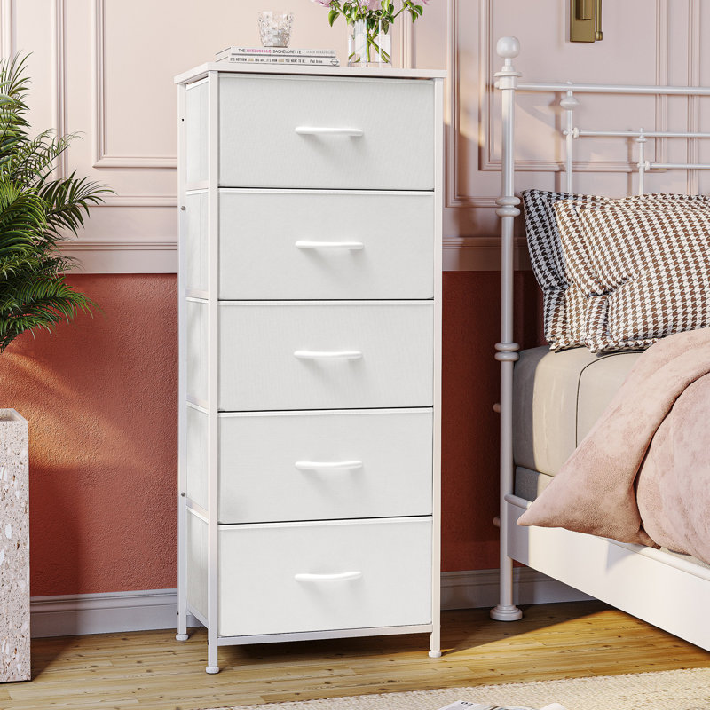 Annyka 5 Drawer Steel Dresser, White, White/White