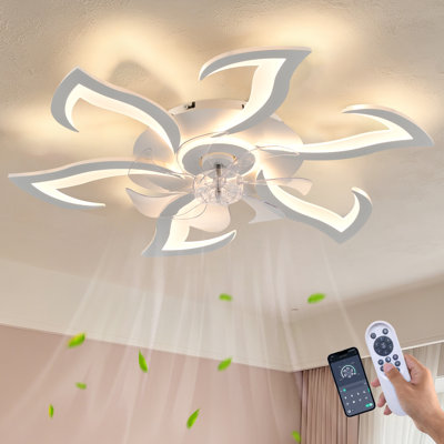 Ventilateur de plafond encastré à profil bas 32 "avec fleur blanche