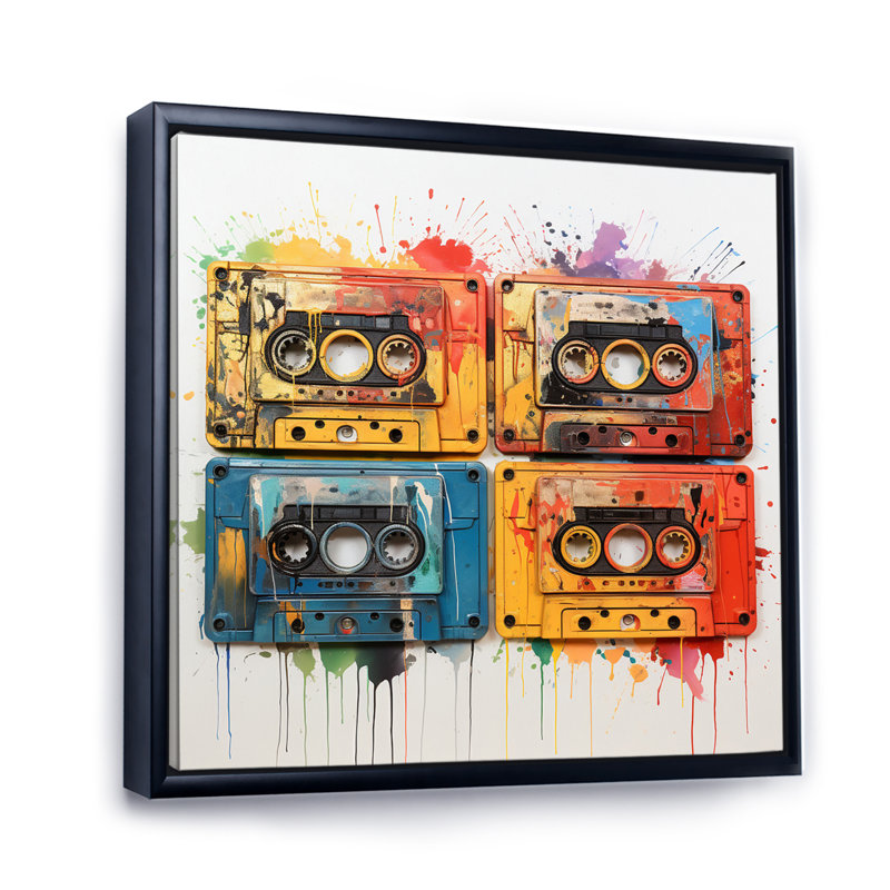 Popart Cassette Tapes, Cadre flottant noir, 16" H x 16" W