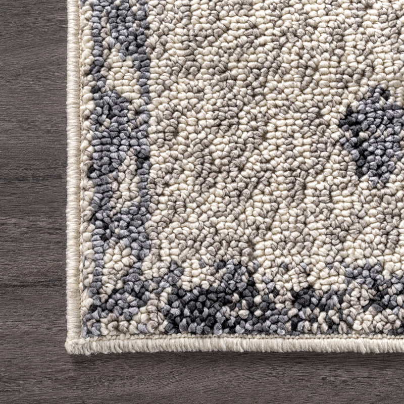 Aubrie Geometric Off-White/Gray Area Rug, Round 4'