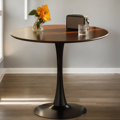 (Walnut Color) Round Table, ∅31.5'' Modern Dining Table, Dining Table,MDF Top And Steel Base Tulip Round Kitchen Table,Kitchen Table, Mid Century Coffee Table For Living Room, Oval Dining Table