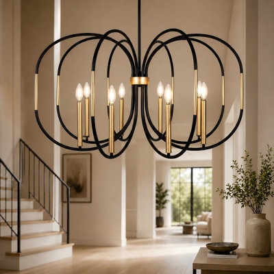 Aldrena 8-Light Oversized Dimmable Geometric Candle-Style Chandelier