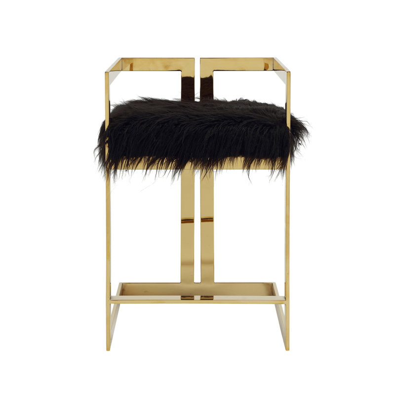 Tabouret de comptoir Pangea Home Kenzie, Similifourrure noire, Tabouret de comptoir (siège d'une hauteur de 25,5, Doré