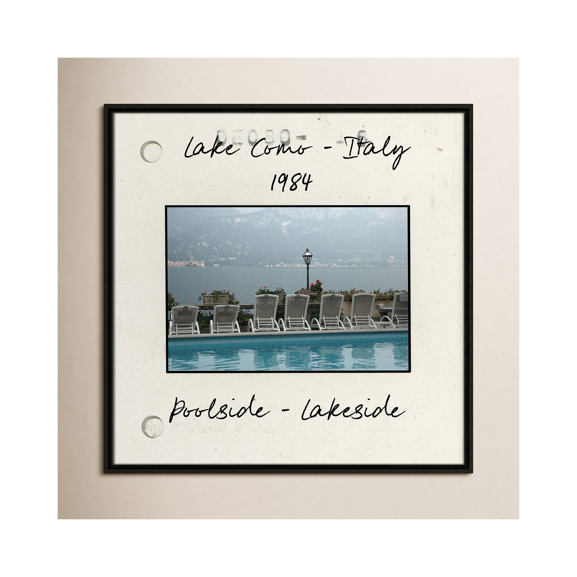 Lake Como, Italy - Poolside Lakeside Print by Danita Delmont, Espresso Floater Framed Canvas, 25.5" H x 25.5" W x 2" D