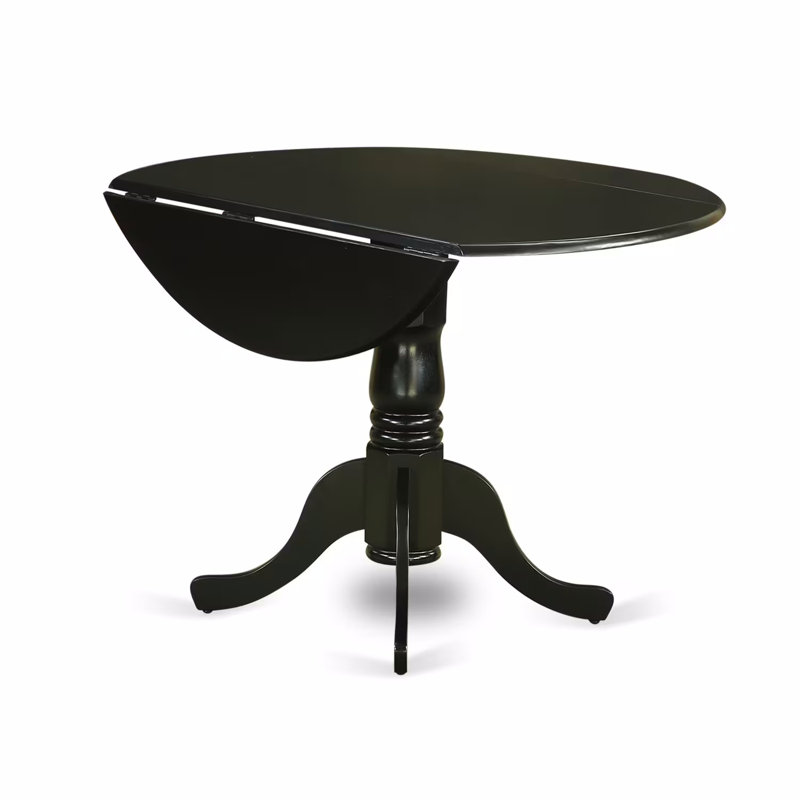 Ensemble de coin repas 3 pièces pour petits espaces comprenant une table de salle à manger ronde avec Dropleaf et 2 chaises rembourrées en tissu Shitake, 42 po x 42 po, noir