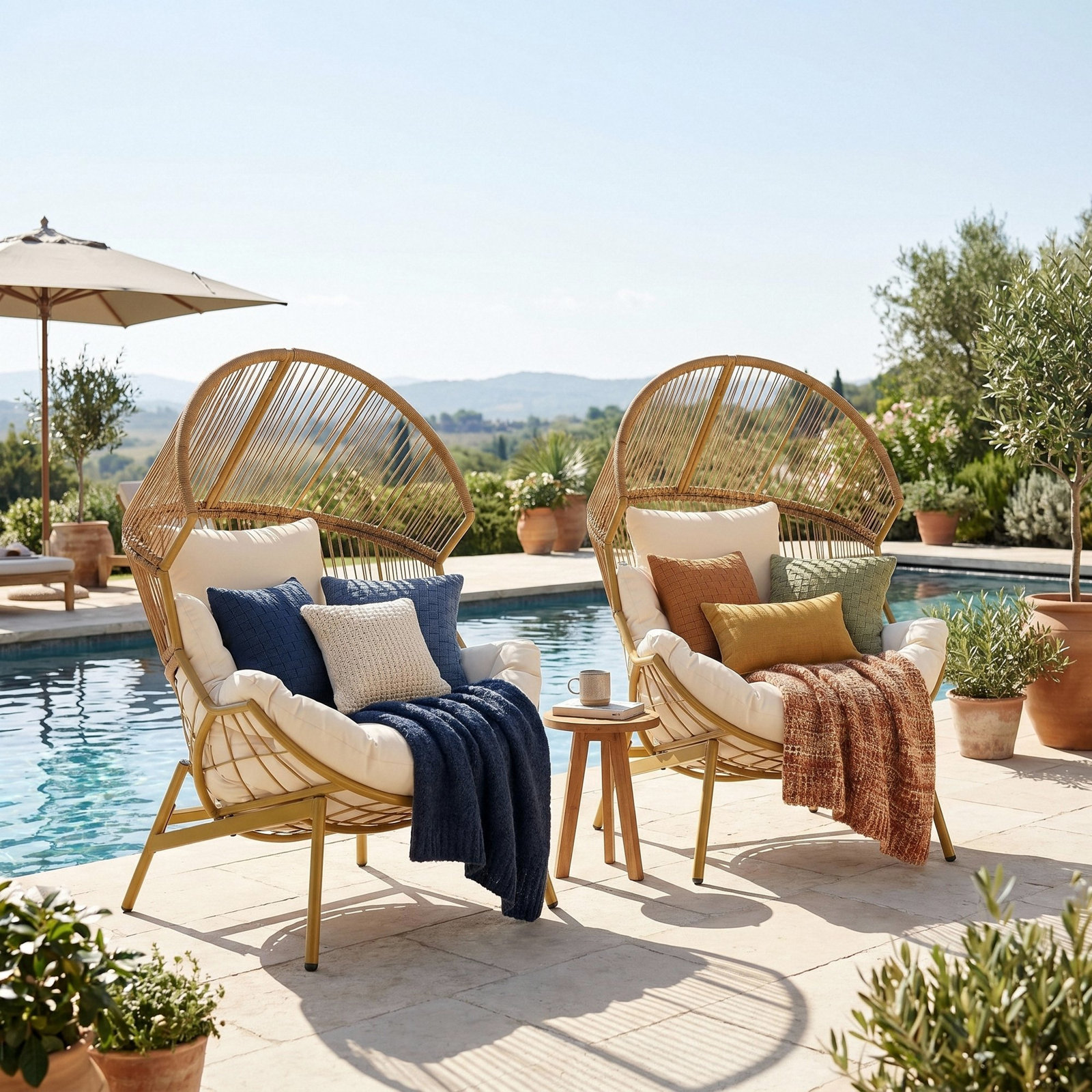 Reclining Patio Lounge Chair, Beige, Natural/Gold